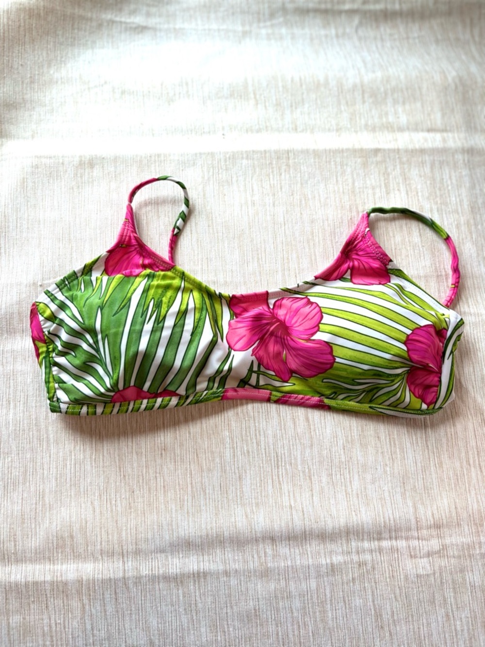 IKA-KUL Women’s Bathing Suit Swimsuit Bikini Top Tropical White Green Pink L